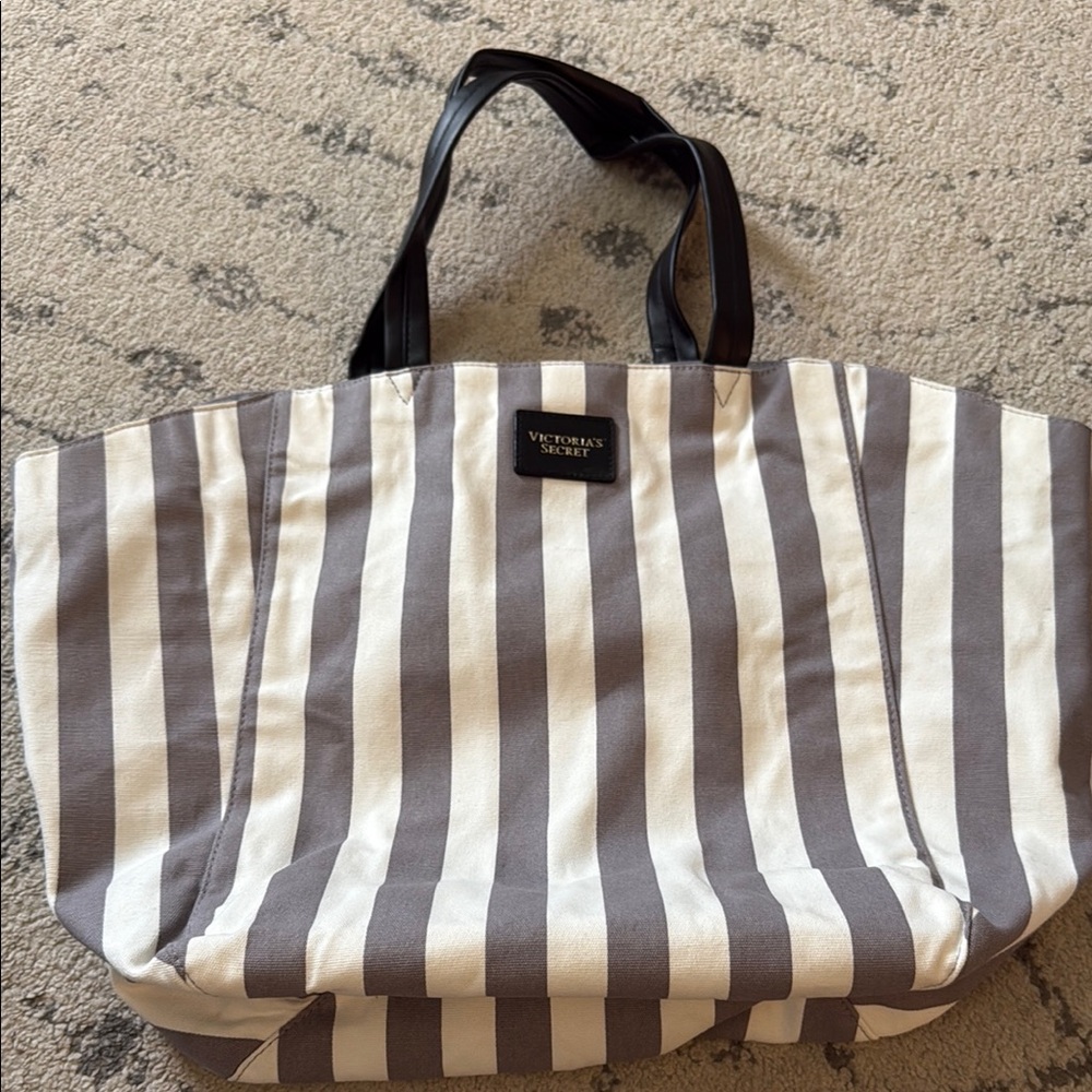 Victoria's Secret Gray and White Striped Tote